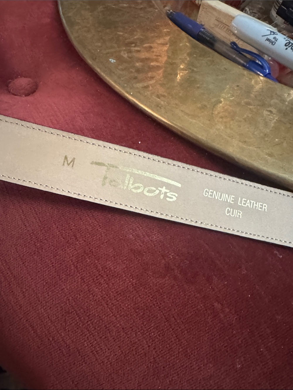 Talbots Suede Two-Tone Belt with Gold Coin Chain — Brown and Maroon - Picture 2 of 3